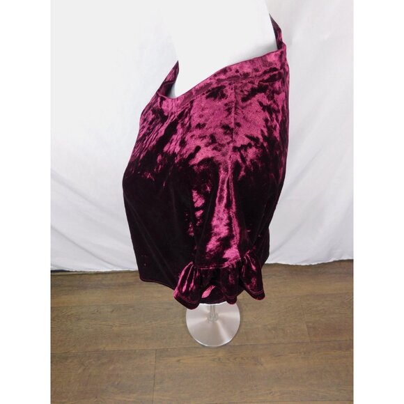 Altar'd State Shirt Womens Small Burgundy Crushed Velvet Short Ruffle Sleeve Top - Picture 3 of 10